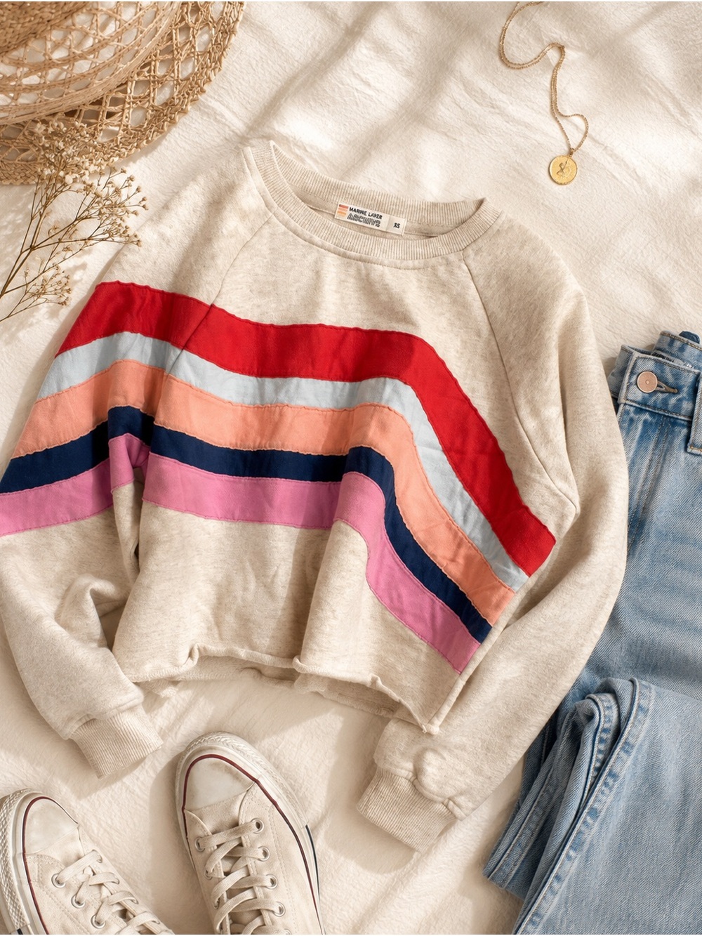 Marine Layer Archives Retro Rainbow Cropped Sweatshirt XS